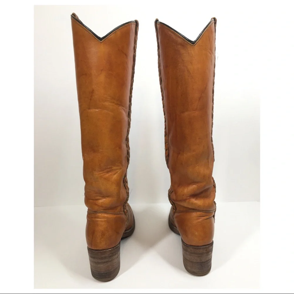 CAPEZIO True Vintage 70’s Yellow Golden Tan Leather Western Boho Tall Boot - Picture 7 of 16